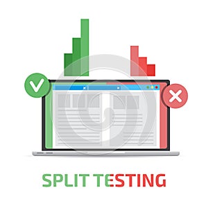 A-B comparison. Split testing. Concept with computer