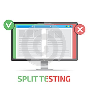 A-B comparison. Split testing. Concept with computer