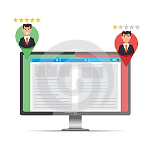 A-B comparison. Split testing. Concept with computer