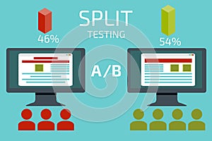 A-B comparison. Split testing. Concept with desktop computer