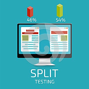 A-B comparison. Split testing. Concept with desktop computer