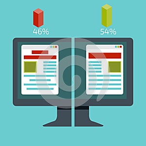 A-B comparison. Split testing. Concept with desktop computer