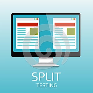 A-B comparison. Split testing. Concept with desktop computer