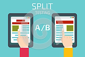 A-B comparison. Split testing. Concept with tablet computer