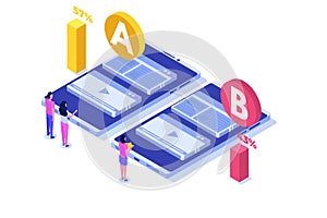 A-B comparison. Split testing isometric concept.