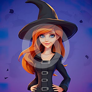 B eautiful witch woman redhead girl in spooky hat. photo