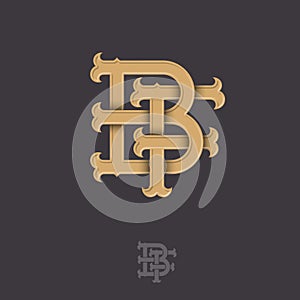 B and F monogram. B and F crossed letters, intertwined letters initials.