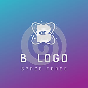 b initial space force logo design galaxy rocket vector in gradient background