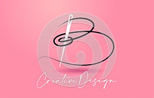 B Letter Logo with Needle and Thread Creative Design Concept Vector