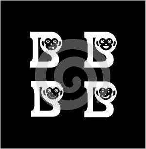B letters with monkey`s face expressions. B monkey logo