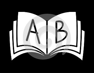a and b letters, open book