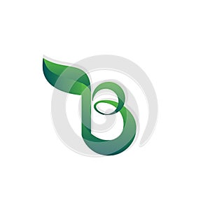 B logo with leaf vector template. Icon green color gradient for eco company.