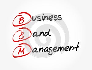 B and M - Business and Management acronym, business concept background