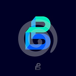 B monogram. Building logo. B letter consist of bent color ribbons.