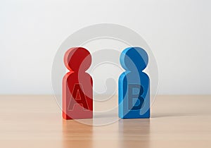 A b testing concept red and blue figures comparison marketing strategy analysis choice option decision