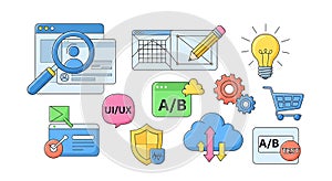 A B Testing, UI UX Design, SEO, and Web Analytics Icons