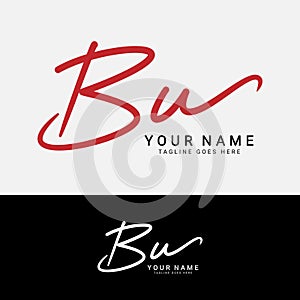 B, U, BU Initial handwriting or handwritten letter logo. Logo with signature, wedding, fashion and hand drawn in style