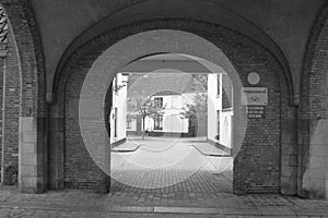 B & W Cobblestone European City Street