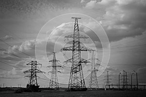 B/W Electricity Power Lines pylons