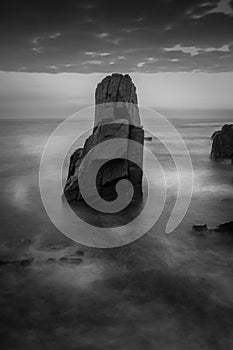 B&W Rock Formation `Palikari` in the ancient town of Sozopol, Bulgaria