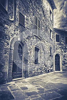 B&W street of Montepulciano, Tuscany