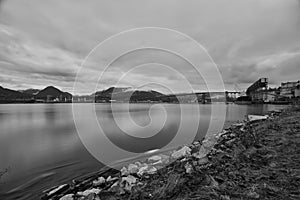 A B and W view of the Port of Vancouver with long exposure.