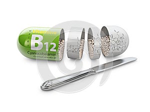 B12 Vitamins supplements as a capsule 3D illustration elements.