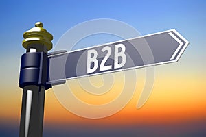 B2B - business to business concept - signpost with one arrow, sunset sky