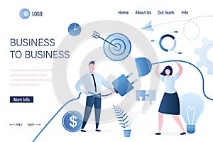 B2b concept landing page template. Business connection. Businesspeople with wires