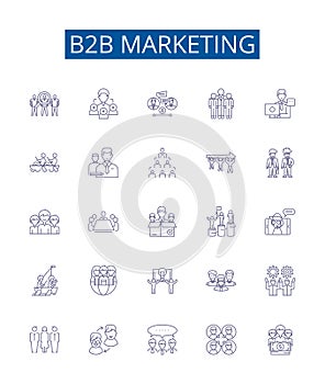 B2b marketing line icons signs set. Design collection of BB, Marketing, Sales, Strategies, Tactics, Content, Management