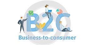 B2C, business to consumer. Concept with keywords, letters, and icons. Flat vector illustration. Isolated on white