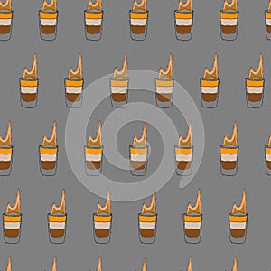 B52 Cocktail seamless pattern. Hand drawing sketch outlines on grey background. Vector Illustration. EPS10