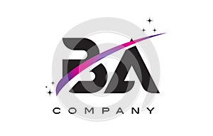 BA B A Black Letter Logo Design with Purple Magenta Swoosh