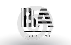 BA B A Black and White Lines Letter Logo Design.