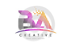 BA B A Letter Logo Design with Magenta Dots and Swoosh