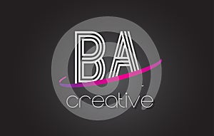BA B A Letter Logo with Lines Design And Purple Swoosh.