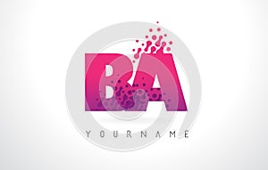 BA B A Letter Logo with Pink Purple Color and Particles Dots Design.