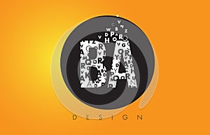 BA B A Logo Made of Small Letters with Black Circle and Yellow B