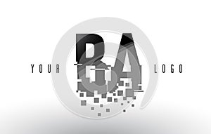 BA B A Pixel Letter Logo with Digital Shattered Black Squares