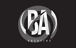 BA B A White Letter Logo Design with Black Background.
