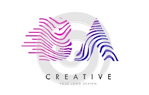 BA B A Zebra Lines Letter Logo Design with Magenta Colors