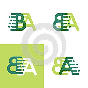 BA letters logo with accent speed in light green and dark green