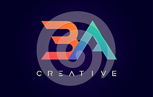 BA Logo Letter Design with Modern Creative Concept and Orange Blue Colors Vector