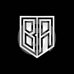 BA Logo monogram shield geometric black line inside white shield color design