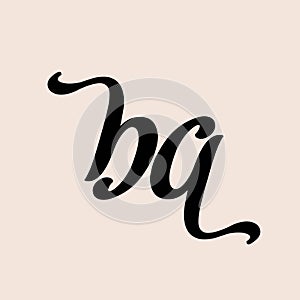 BA monogram. Lowercase ink calligraphy letter b, letter a signature logo.