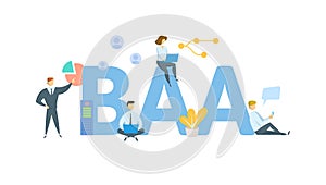 BAA, Business Associate Agreement. Concept with keyword, people and icons. Flat vector illustration. Isolated on white.