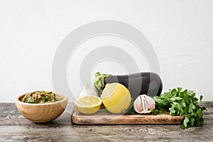 Baba ganoush in wooden bowl