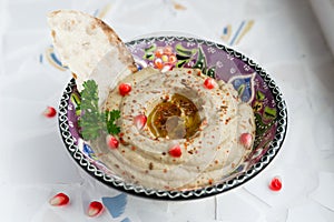 Baba ghanoush, levantine eggplant dip with olive oil and parsley