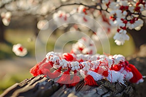 baba marta celebration with martenitsa and blooming trees