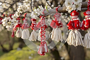 baba marta celebration with martenitsa and blooming trees